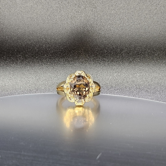 Smokey Quartz brilliant oval cut ring 14k gold 6-3/4 size - Picture 4 of 16